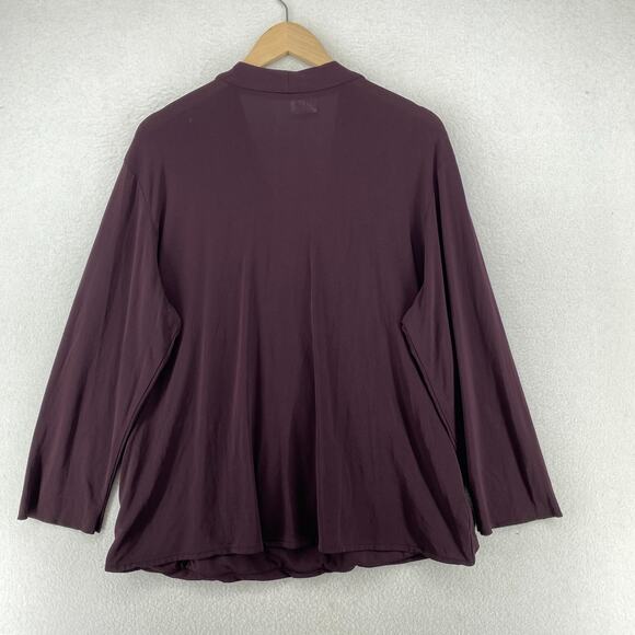 M.M LAFLEUR Blouse 2 Crepe Faux Wrap Deneuve Stretch Draped Long Sleeve Purple - Picture 2 of 10